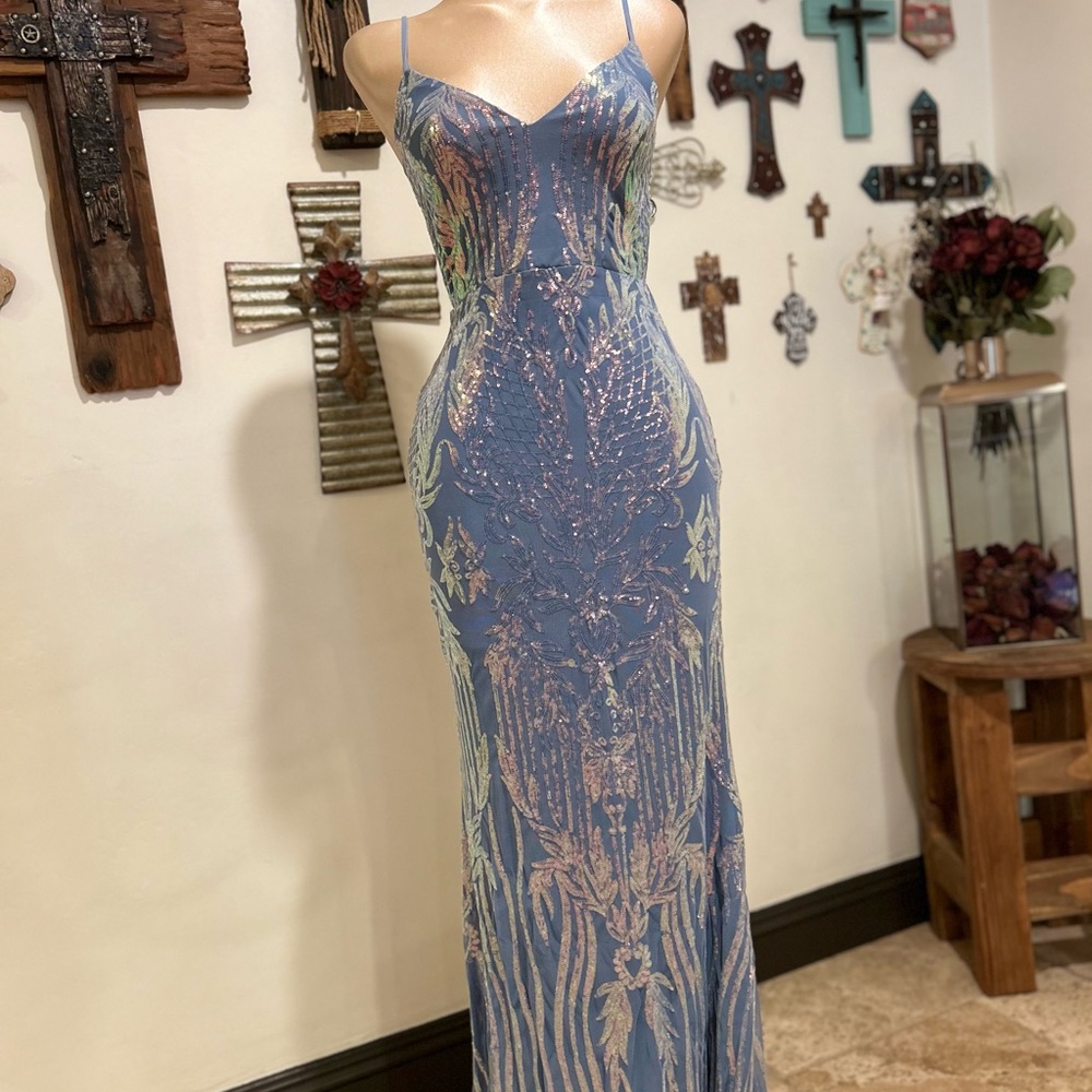 Elegant Blue and Pink Evening Gown